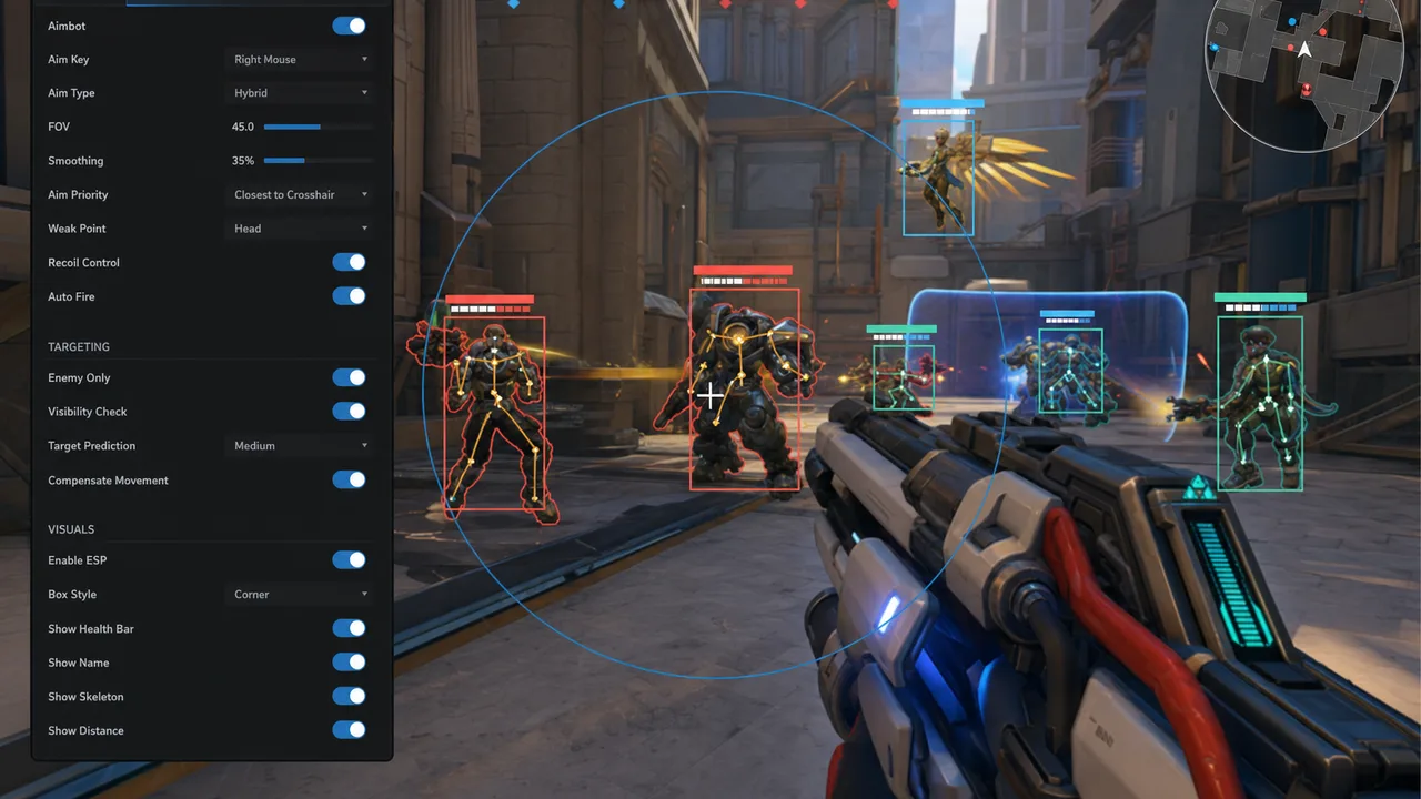 Overwatch 2 low-profile overlay settings on minimal ESP config