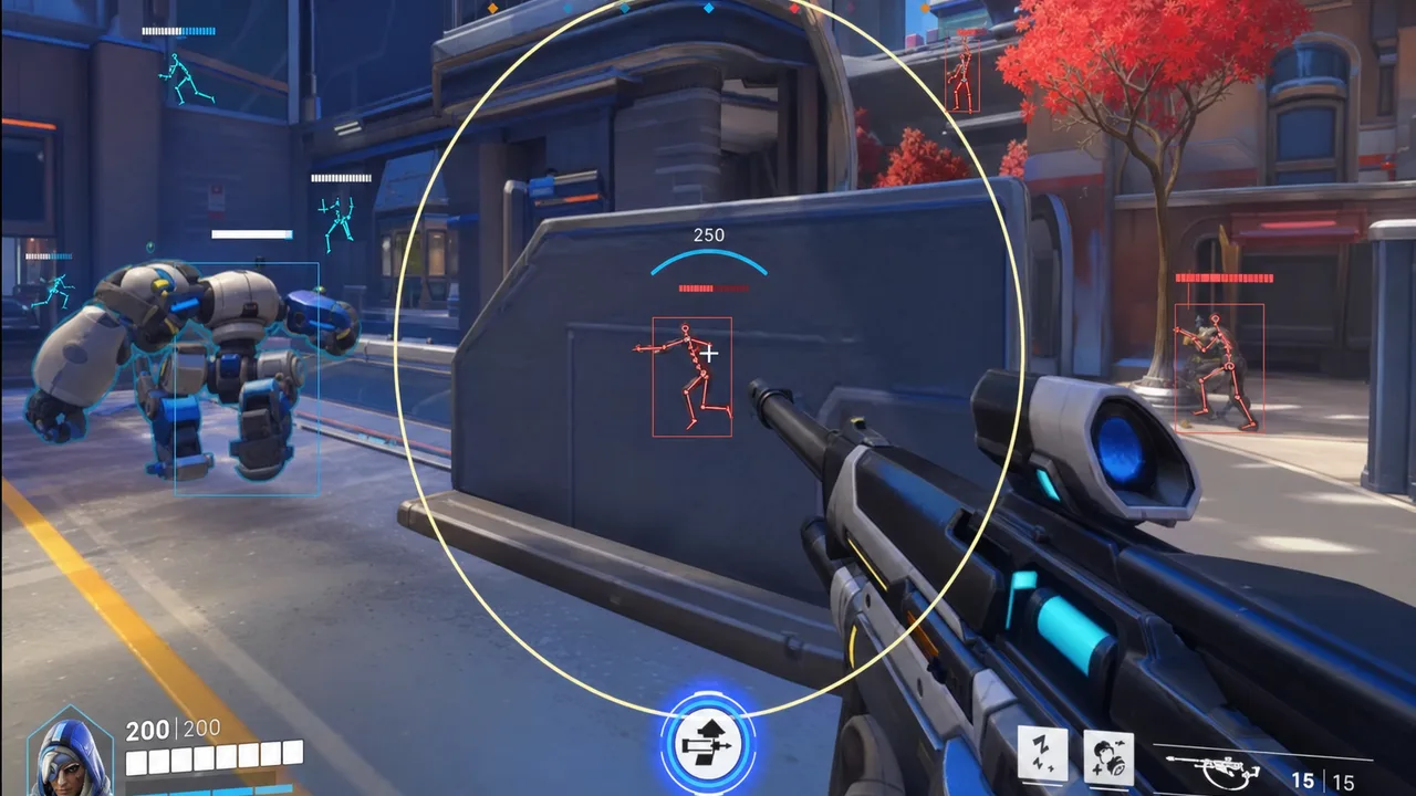 Overwatch 2 ESP skeleton markers revealing enemy lean direction behind cover