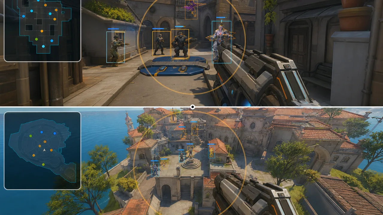 Radar zoom comparison showing flank approach at different scale settings