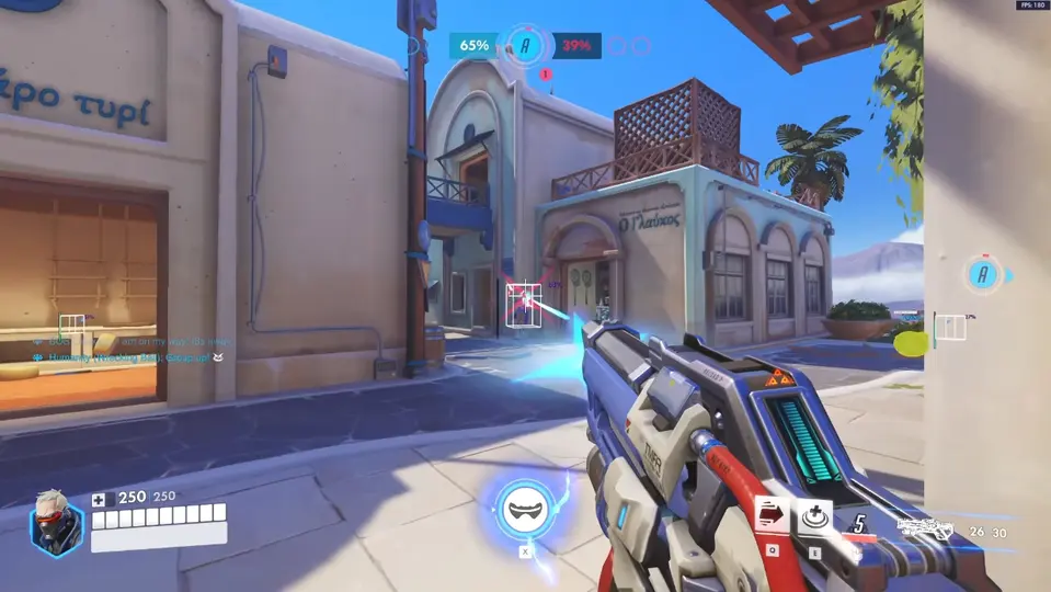 Overwatch 2 aim assist — Soldier 76 targeting an enemy with ESP bounding box